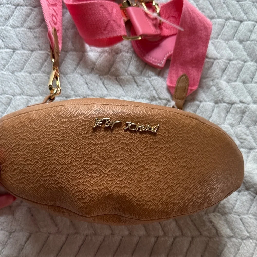 NWT Betsey Johnson Pink Brown Football Crossbody Purse Bag Charms Game Day Heart